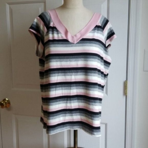 Carolina Bay Sweater Shirt V Neck Stripes Women's Size 1X - Picture 7 of 7